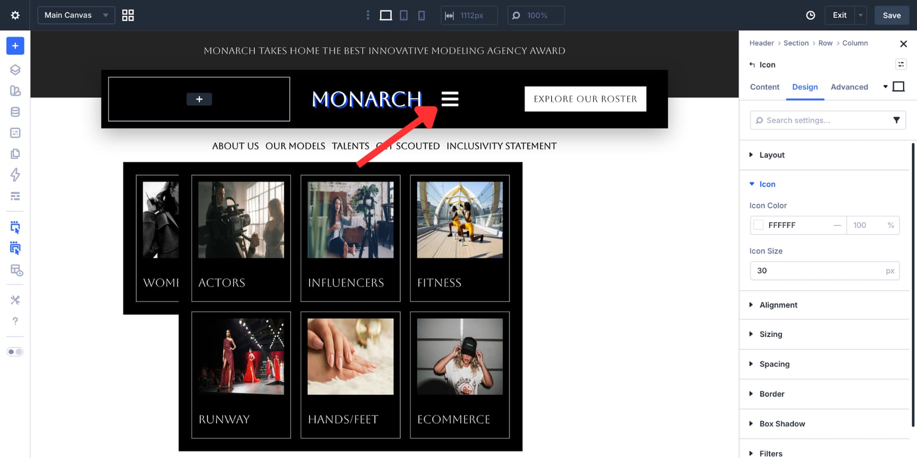 Hamburger icon added beside the logo in a Divi 5 header