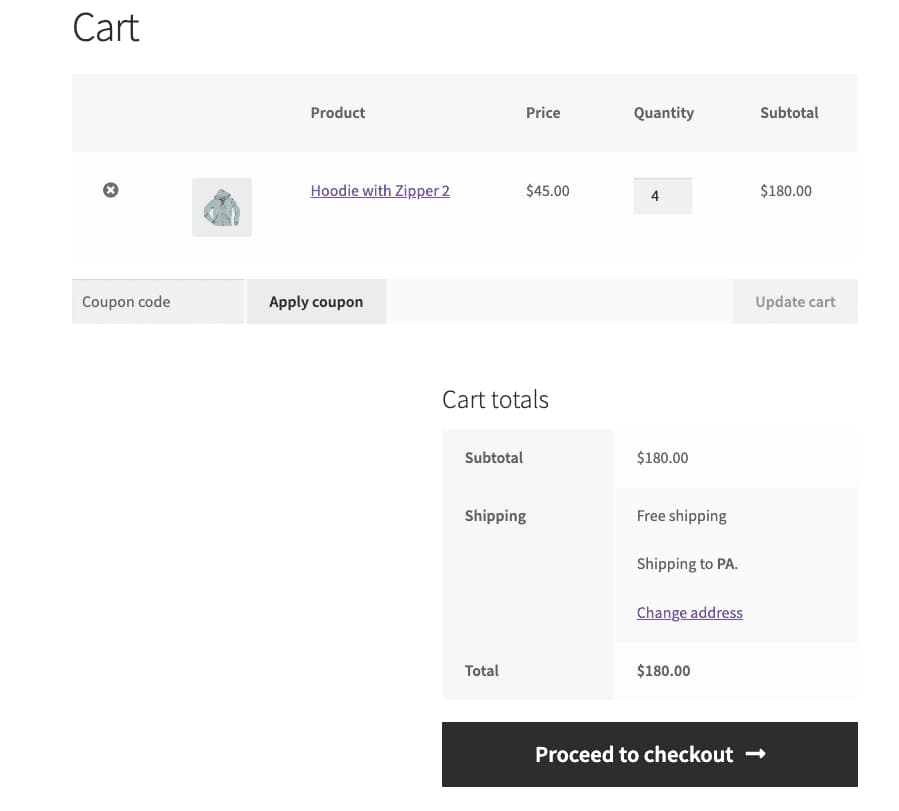 default WooCommerce cart page example