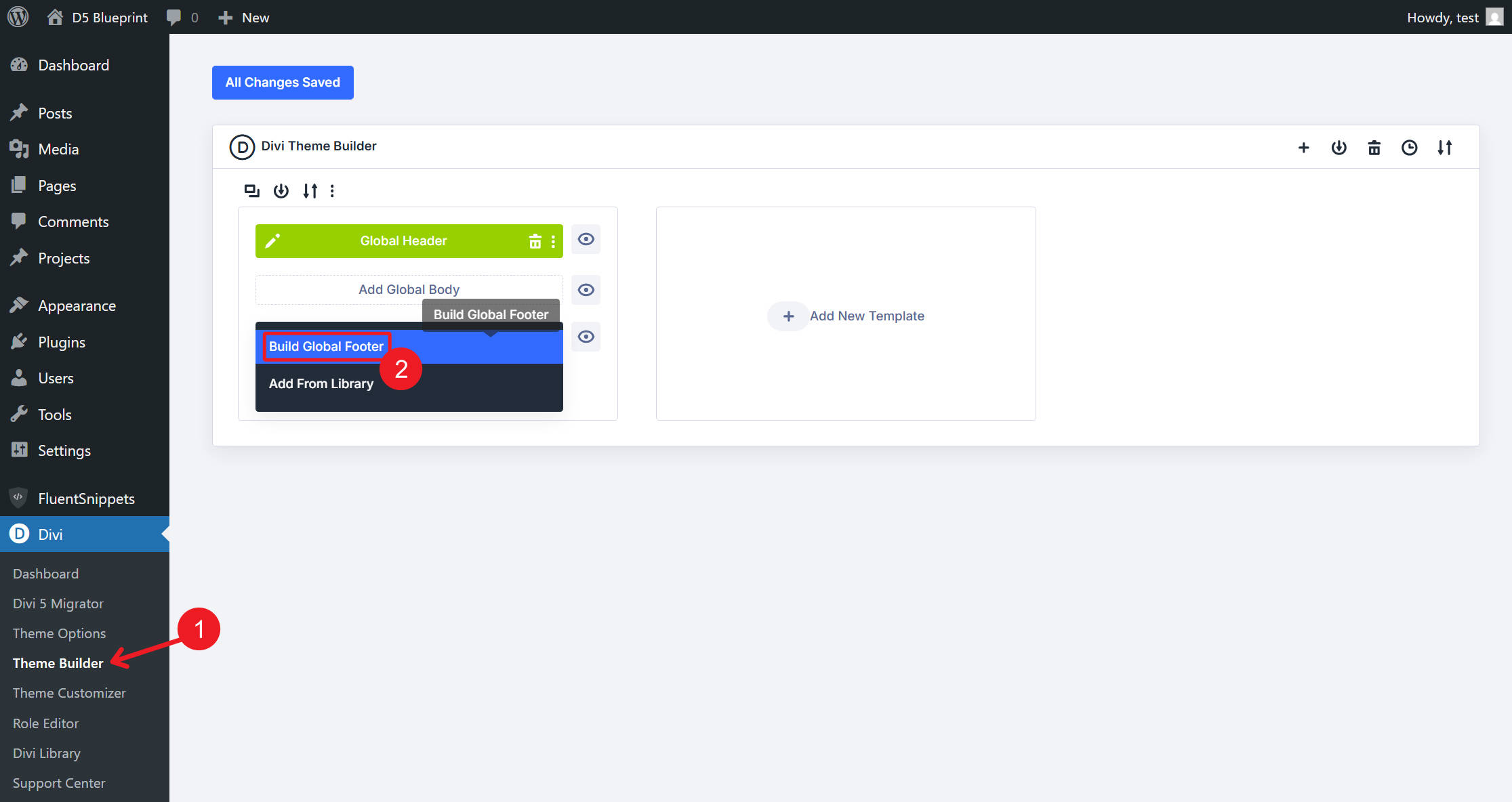 Build new global footer in the Divi Theme Builder