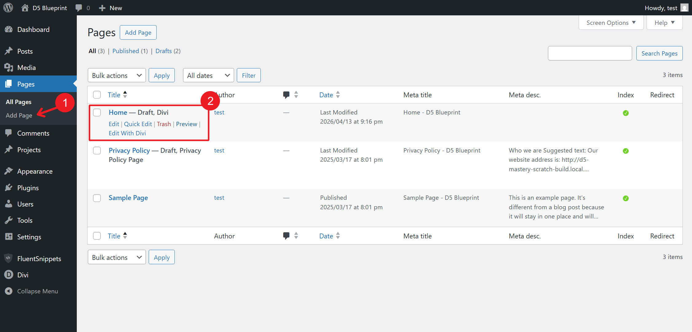 Create a new Home page in WordPress