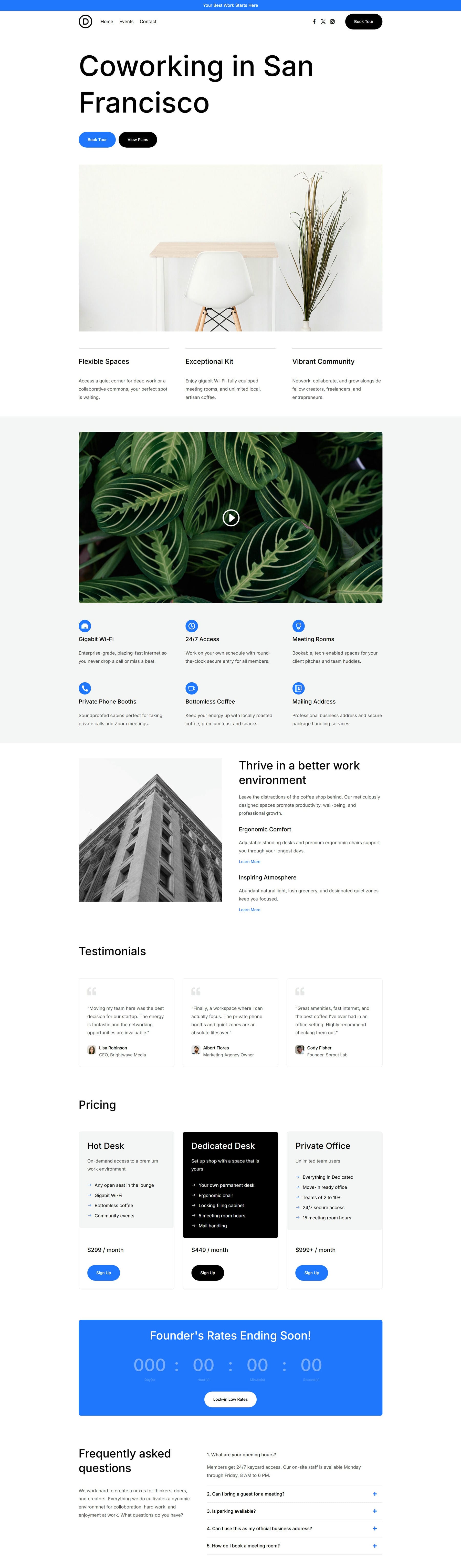 Finished Divi 5 coworking space homepage