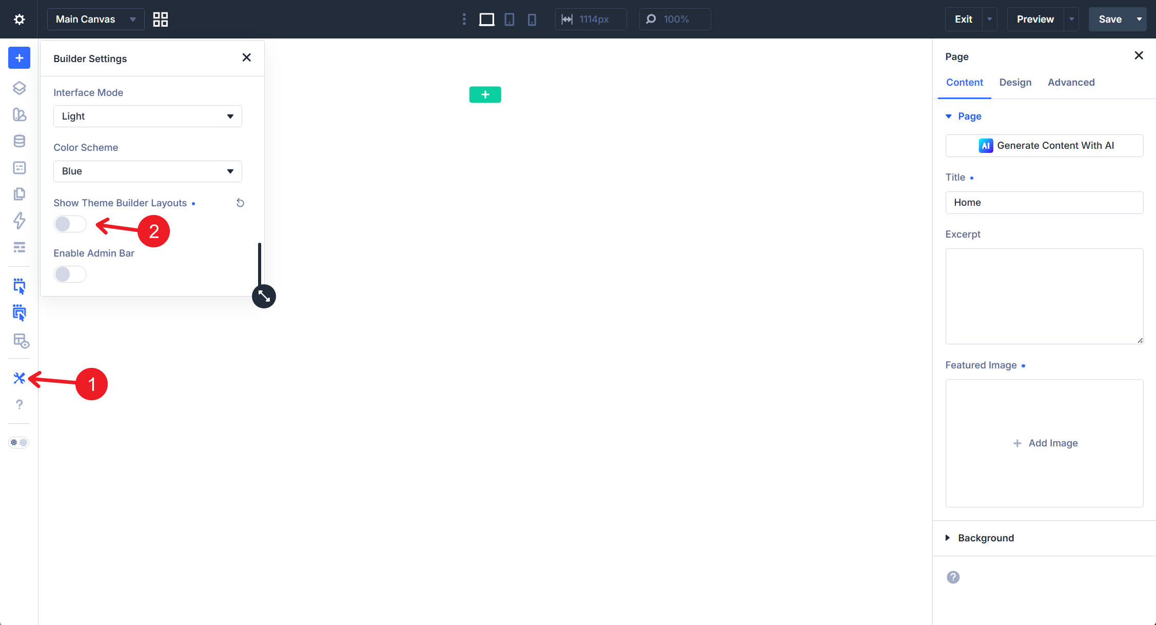Hide Theme Builder Header and Footer areas for the homepage build