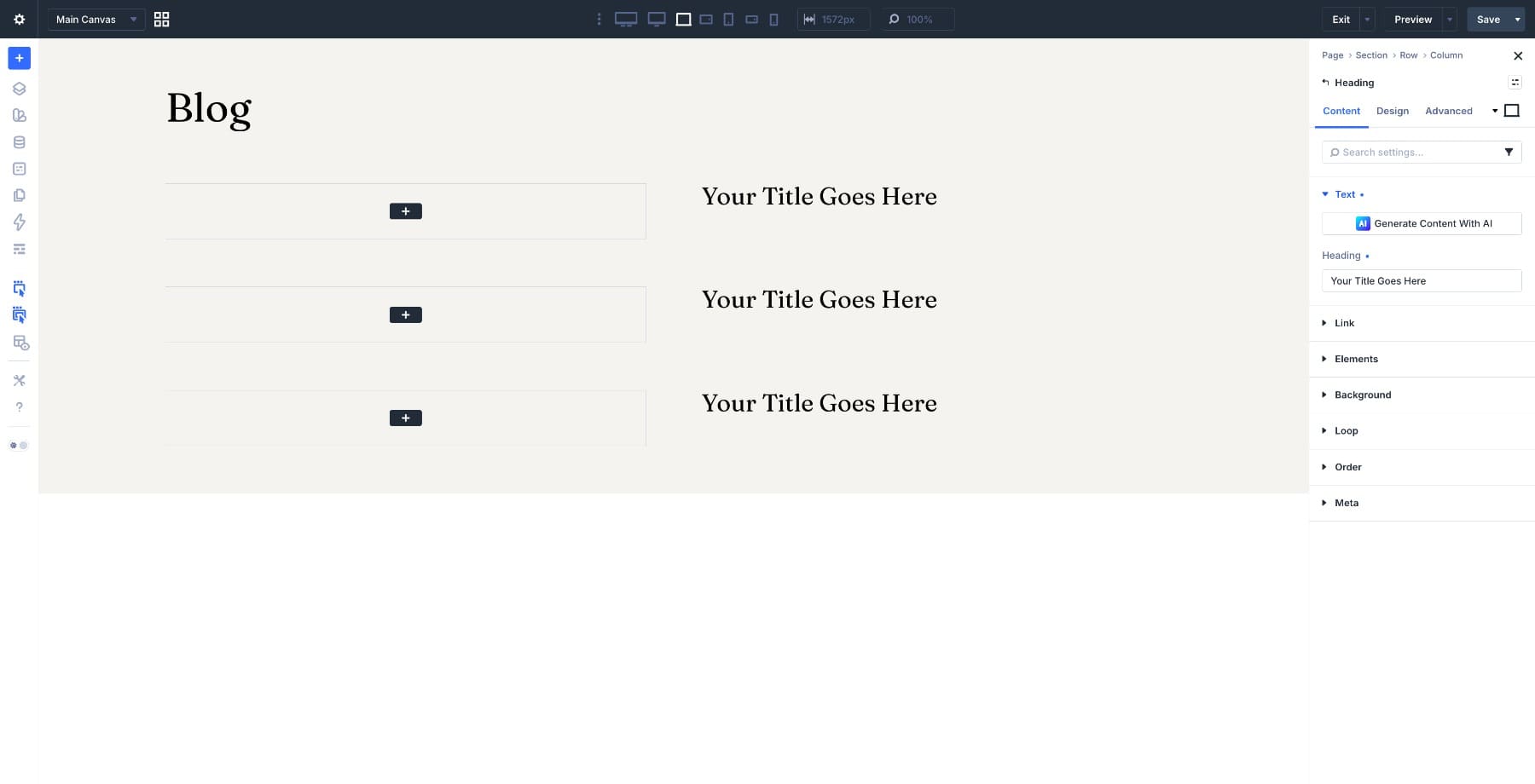 Add Heading module in Divi Builder