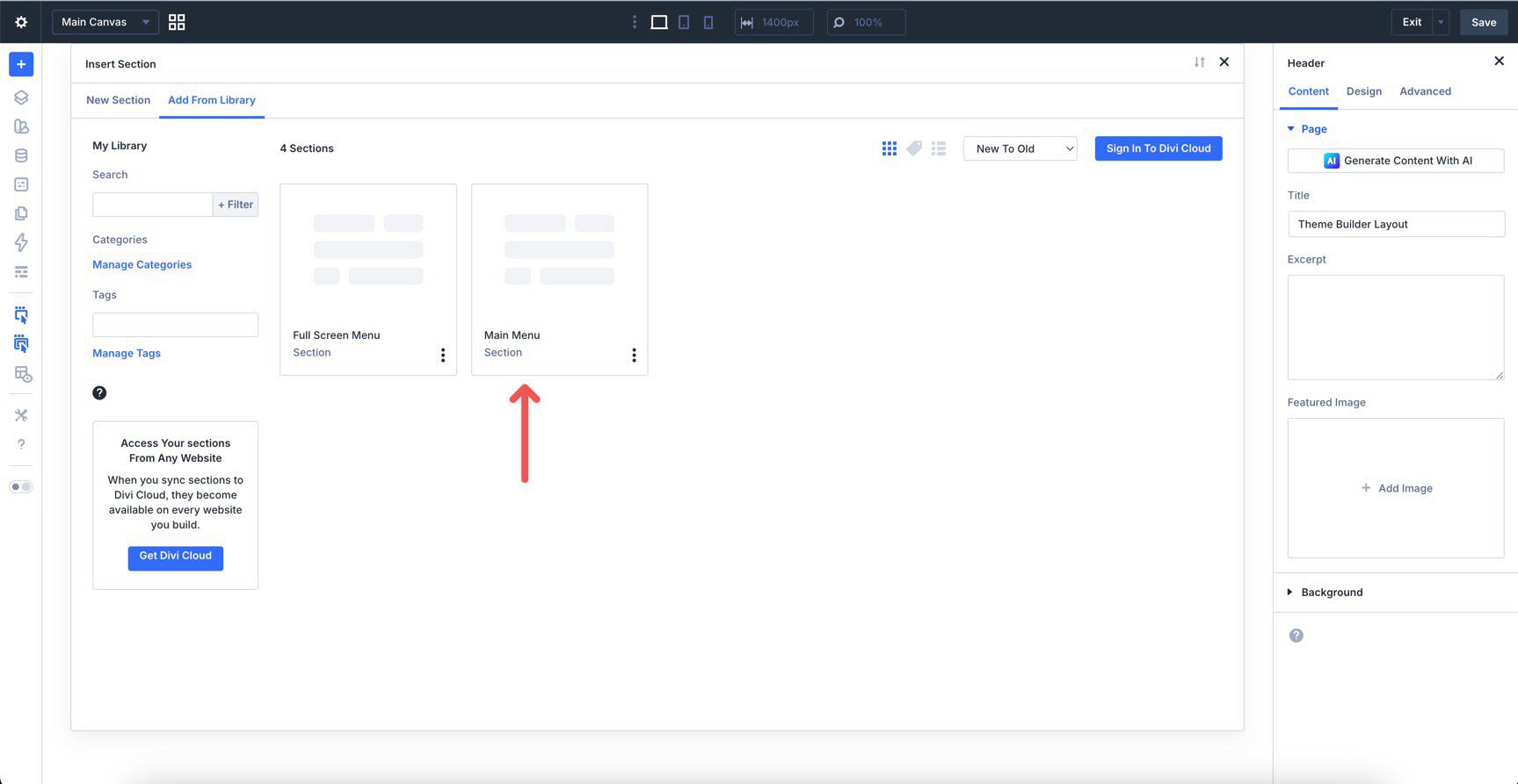 Import a Main Menu layout into Divi 5