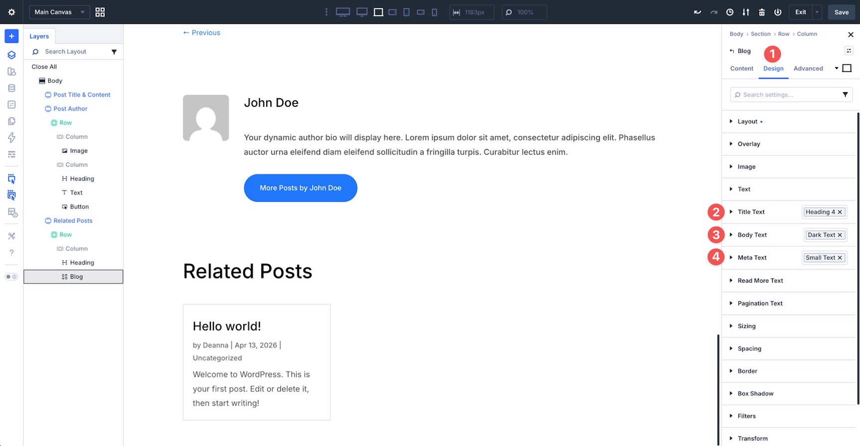 Blog module design settings in Divi 5