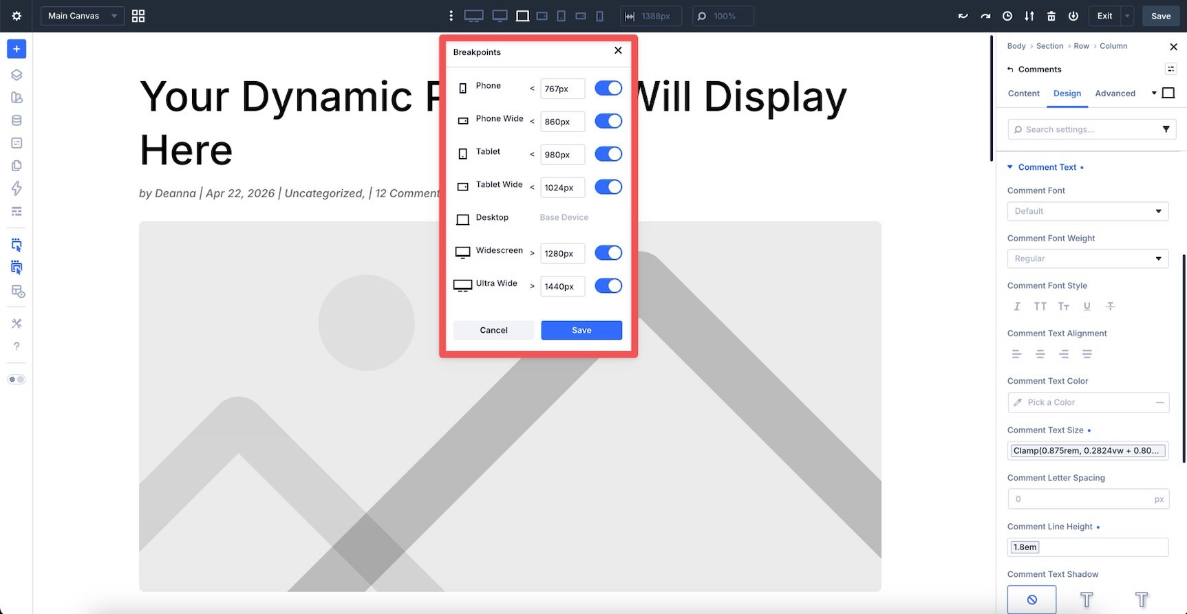 Breakpoint management modal in Divi 5