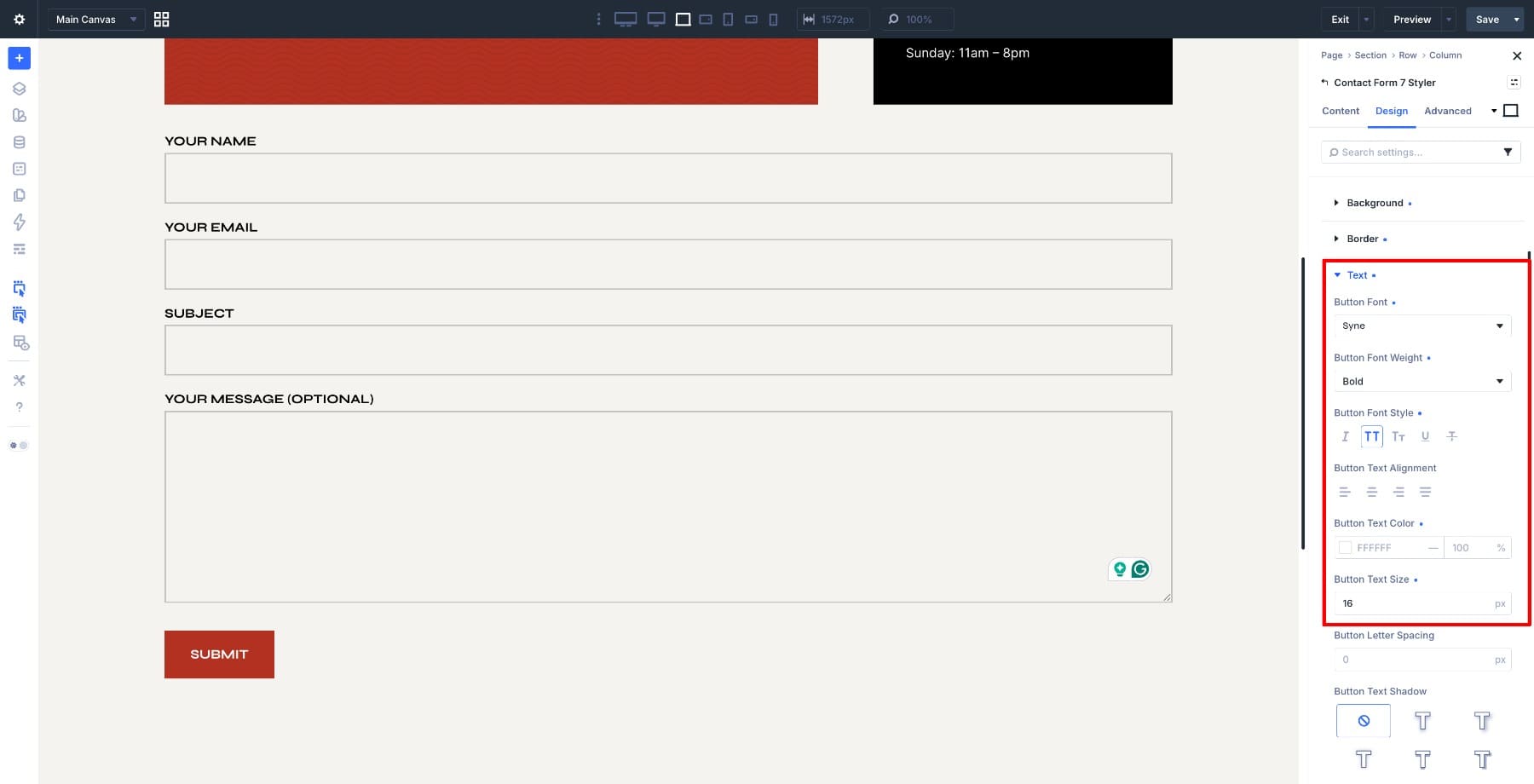 submit button text settings in divi 5