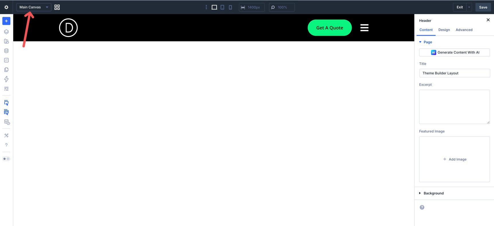 Open the Canvas menu in Divi 5