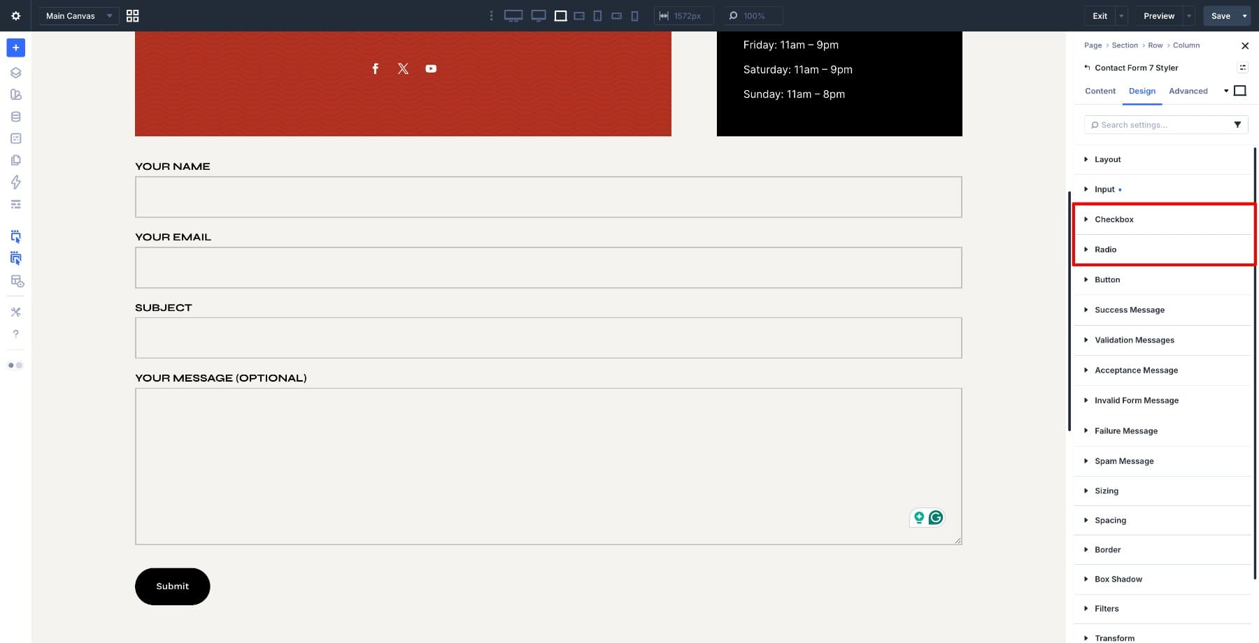 checkbox and radio settings in divi 5