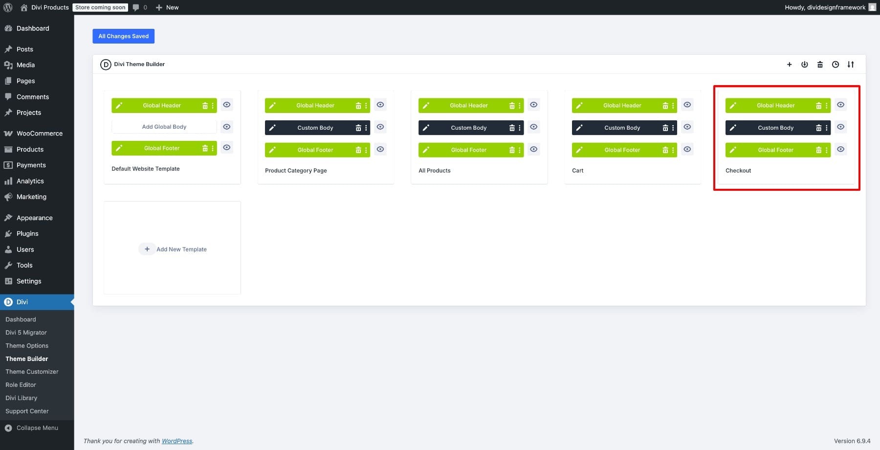 WooCommerce checkout template in Divi Theme Builder