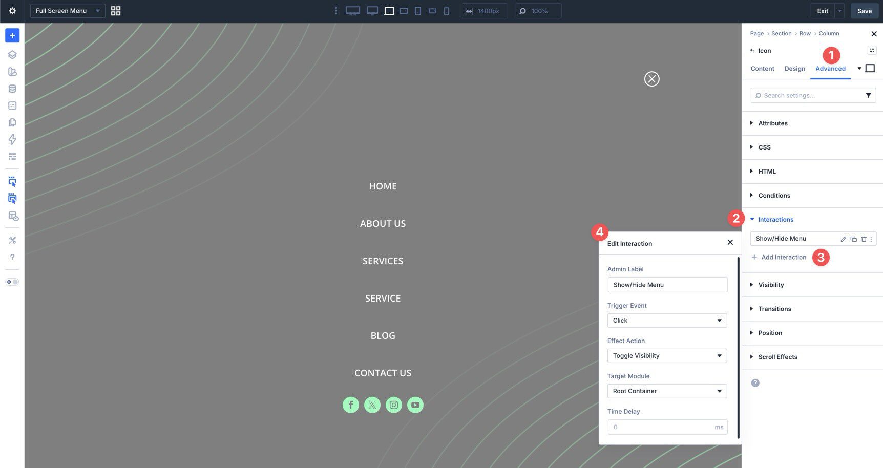 Create a close icon Interaction in Divi 5