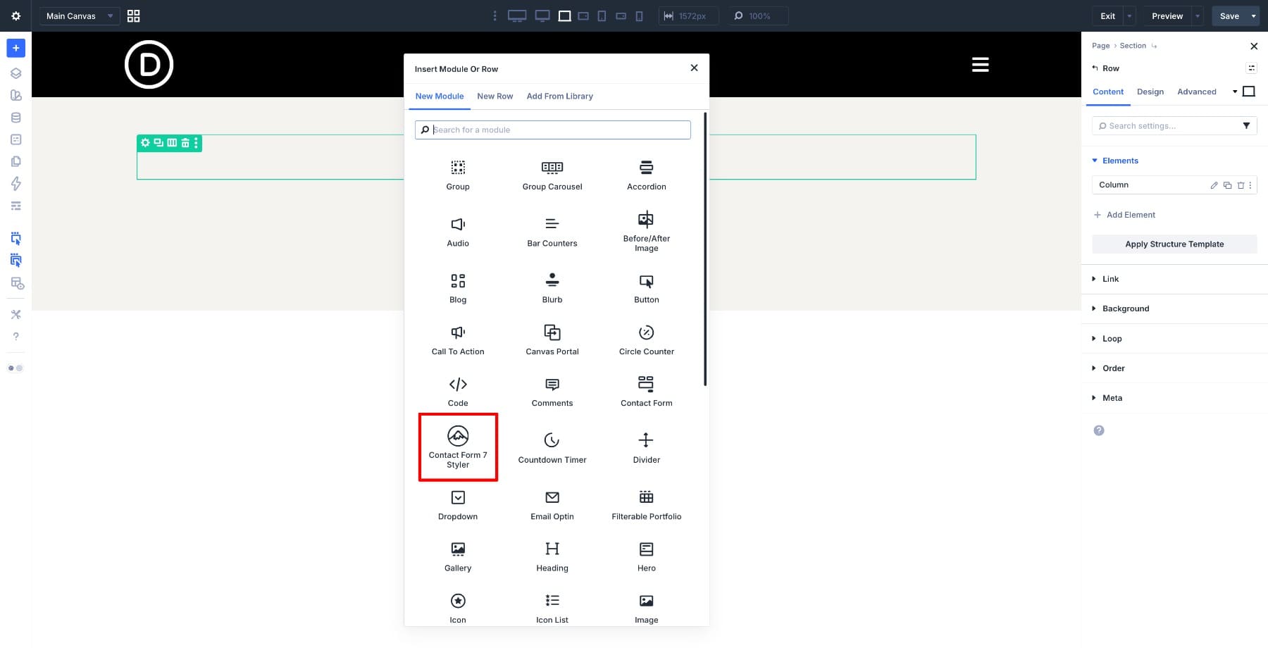 contact form 7 styler module dropdown in divi 5