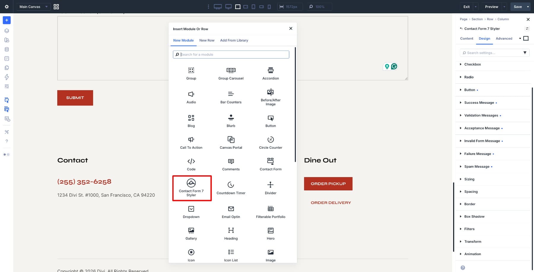 contact form 7 styler module in divi 5
