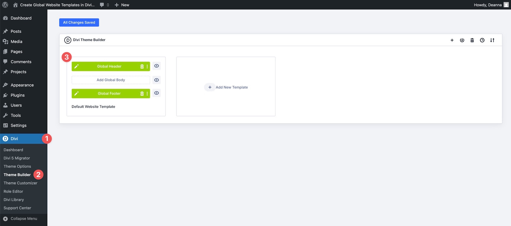 Default Website Template in the Divi Theme Builder