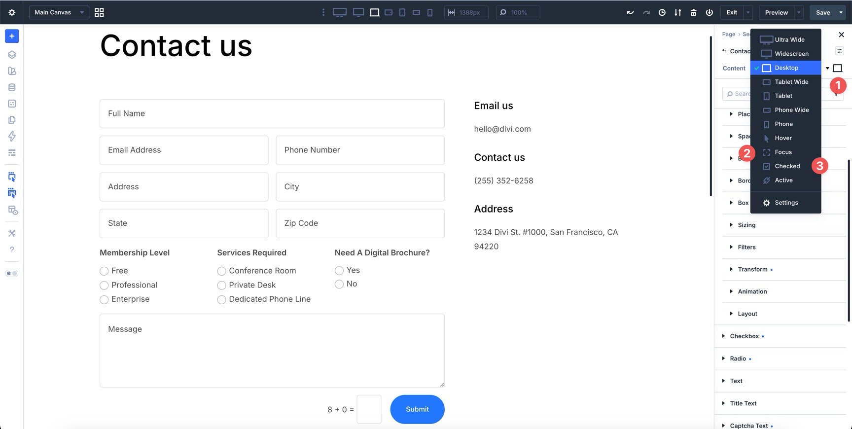 Divi 5 pseudo-class editing states for forms