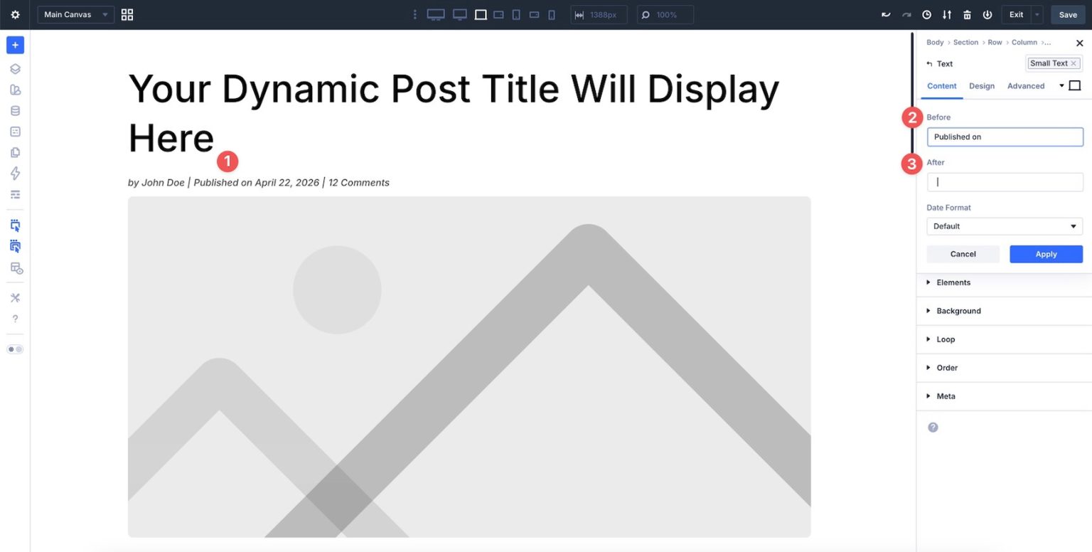 Before and After text settings for Dynamic Content in Divi 5