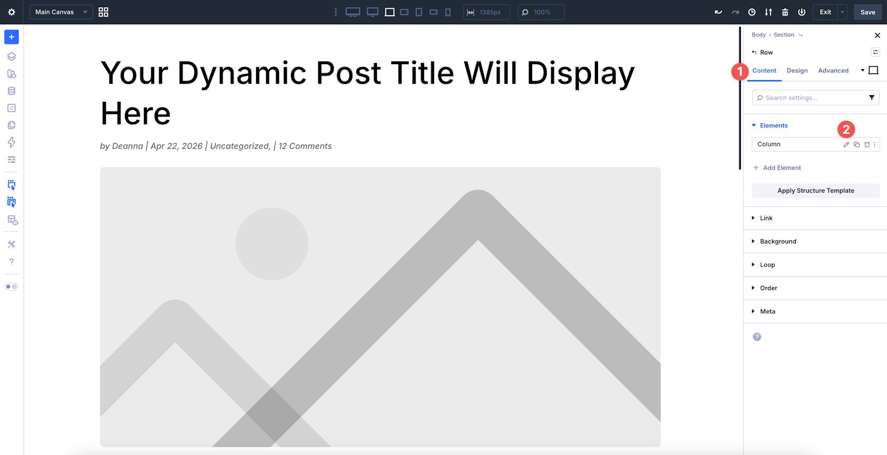 Edit Column settings in a Divi 5 Row