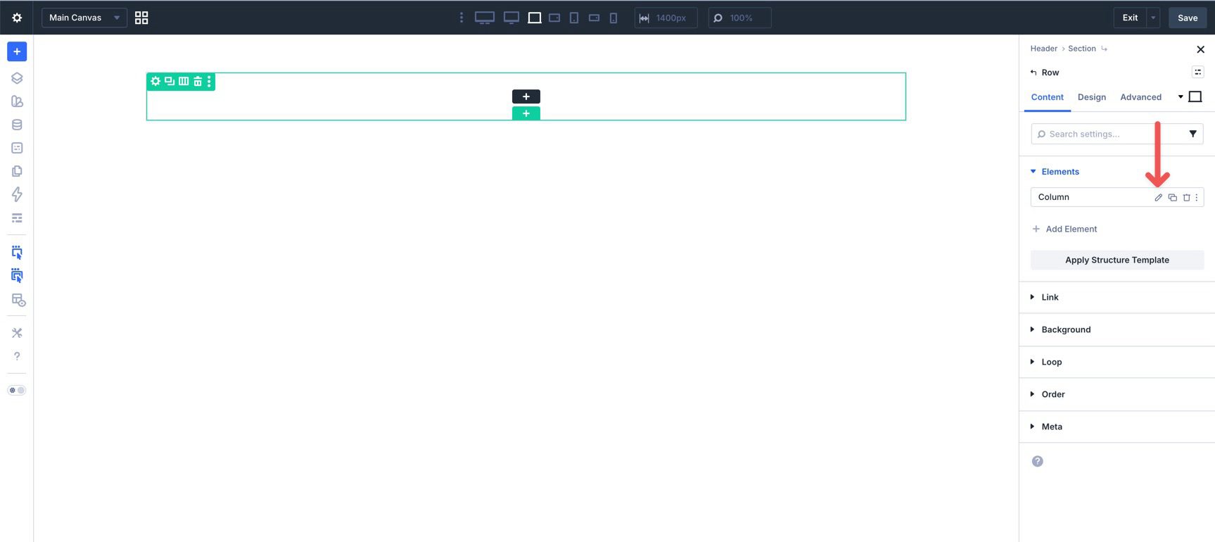 Edit the column in a Divi 5 header row