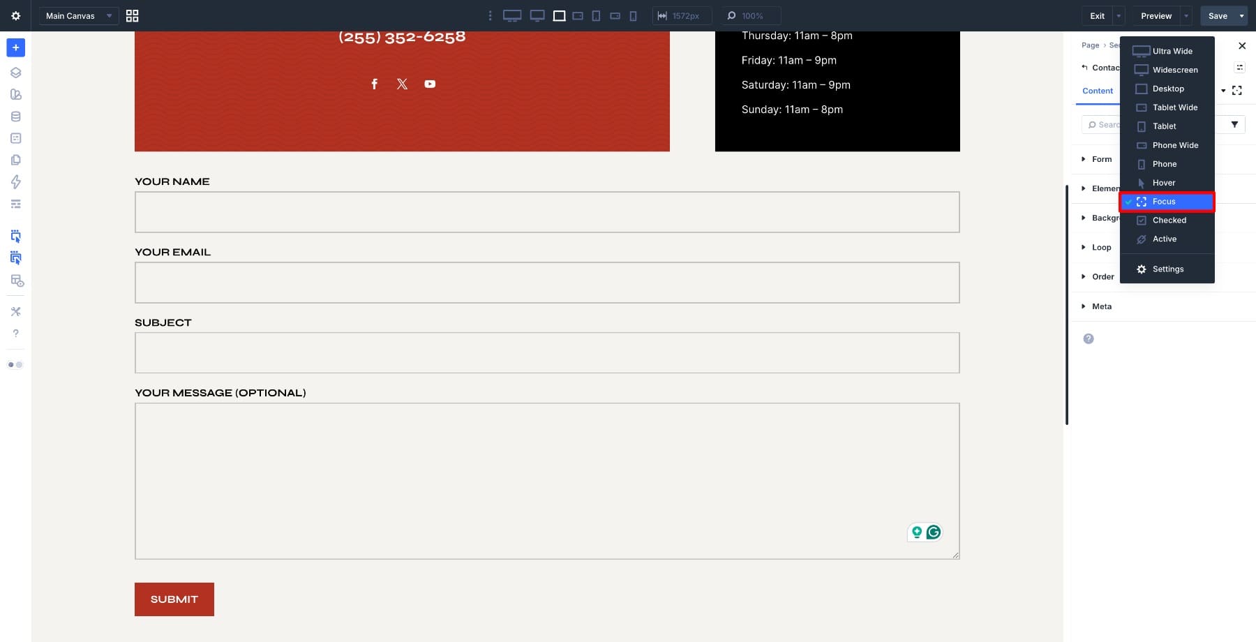 enable focus mode for form fields in divi 5