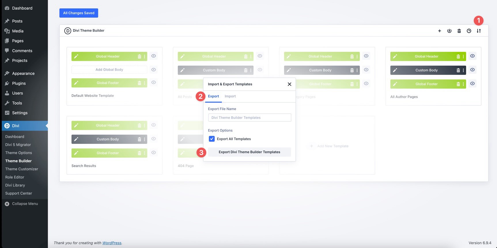 Export Theme Builder templates in Divi 5