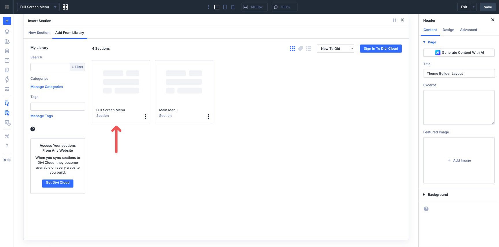 Import a full-screen menu layout into Divi 5