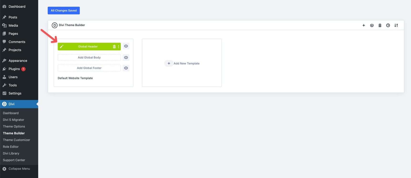 Global Header in the Divi Theme Builder