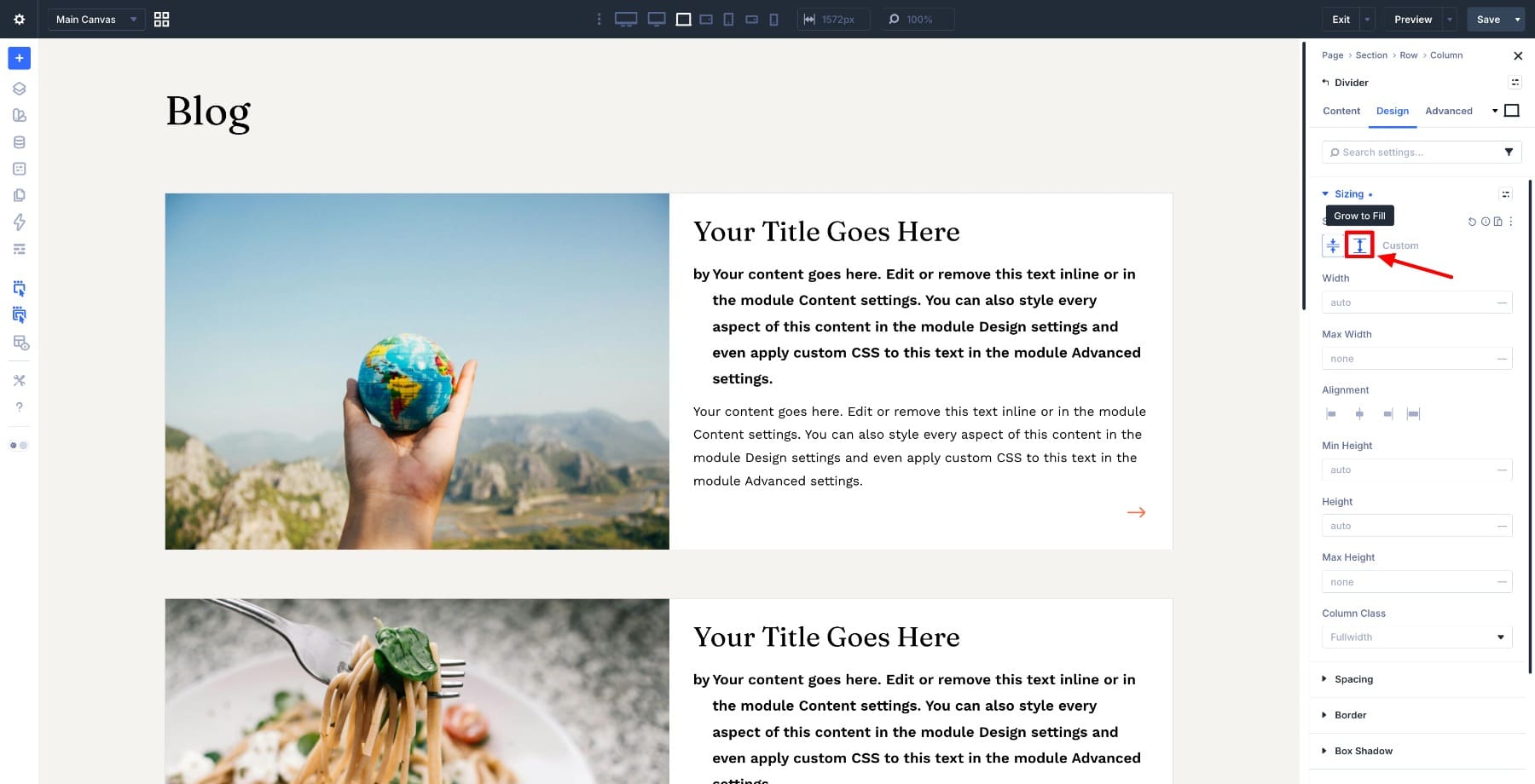 Grow to Fill setting in Divi 5