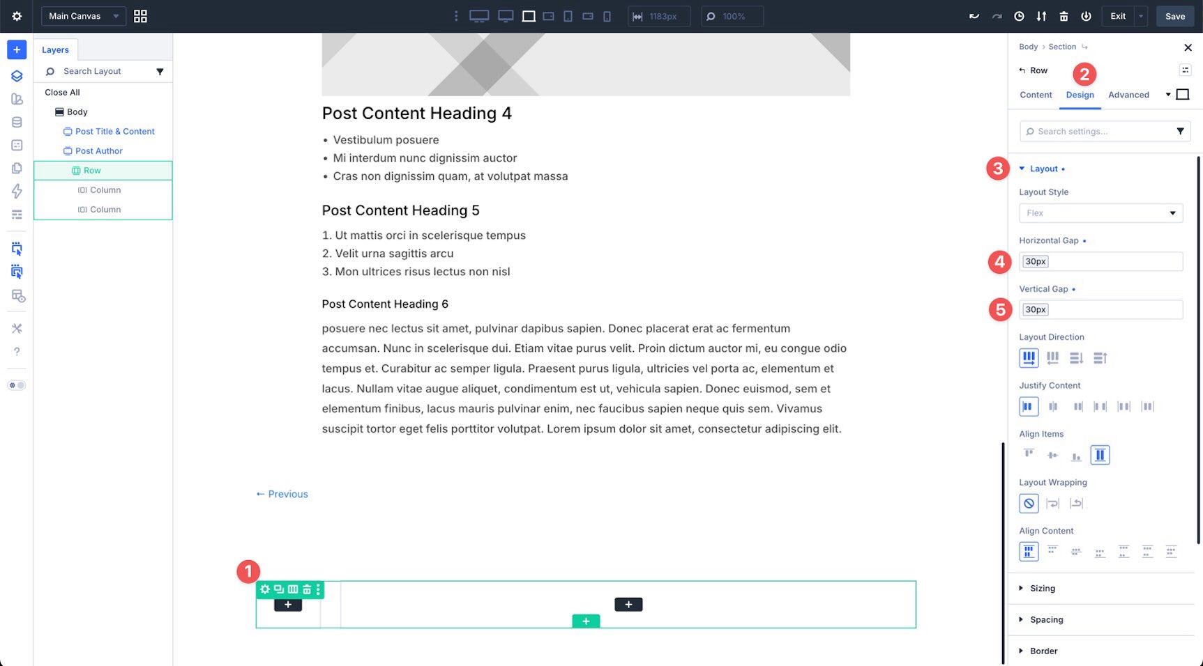Set Horizontal Gap and Vertical Gap in Divi 5