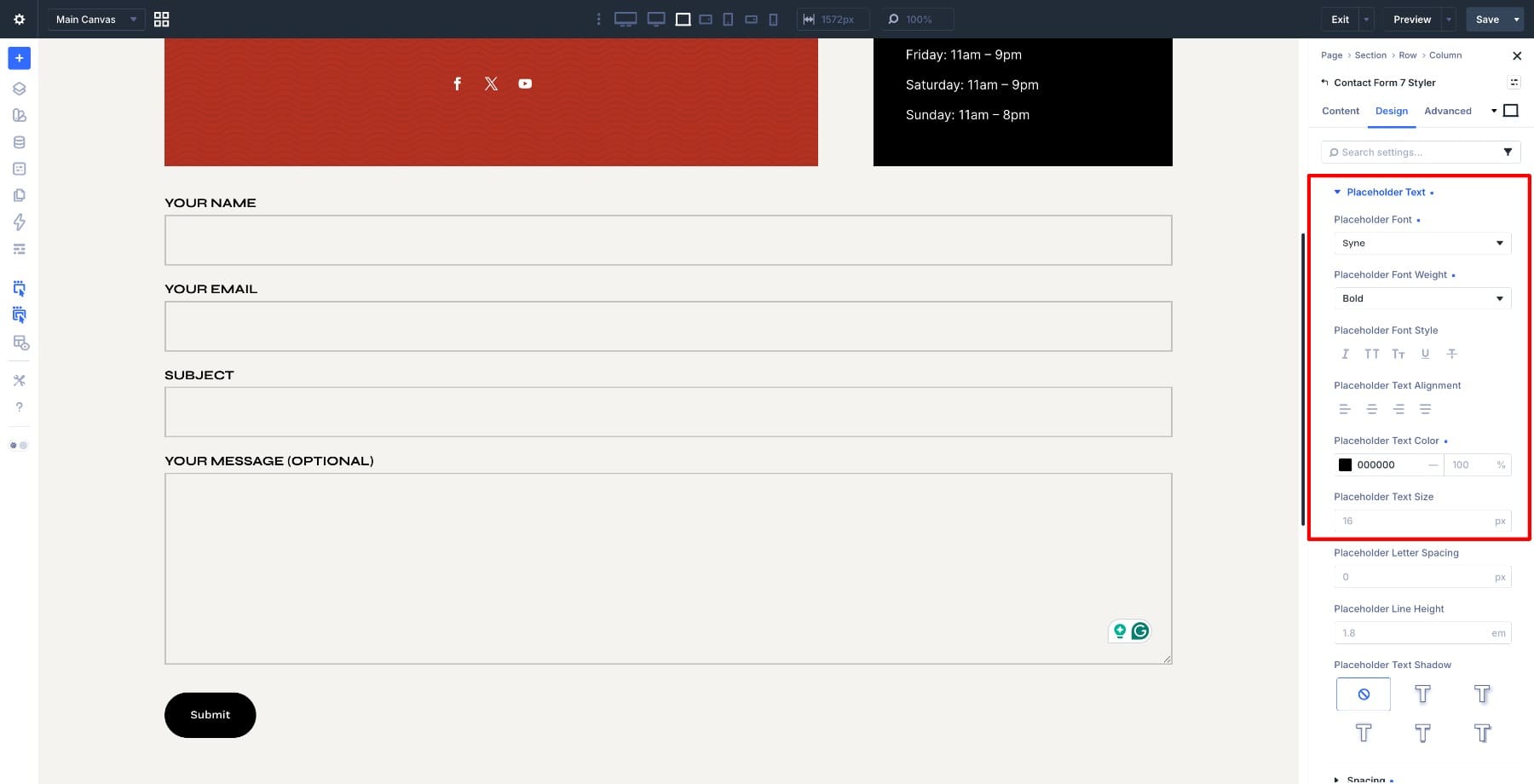 placeholder text settings in divi 5