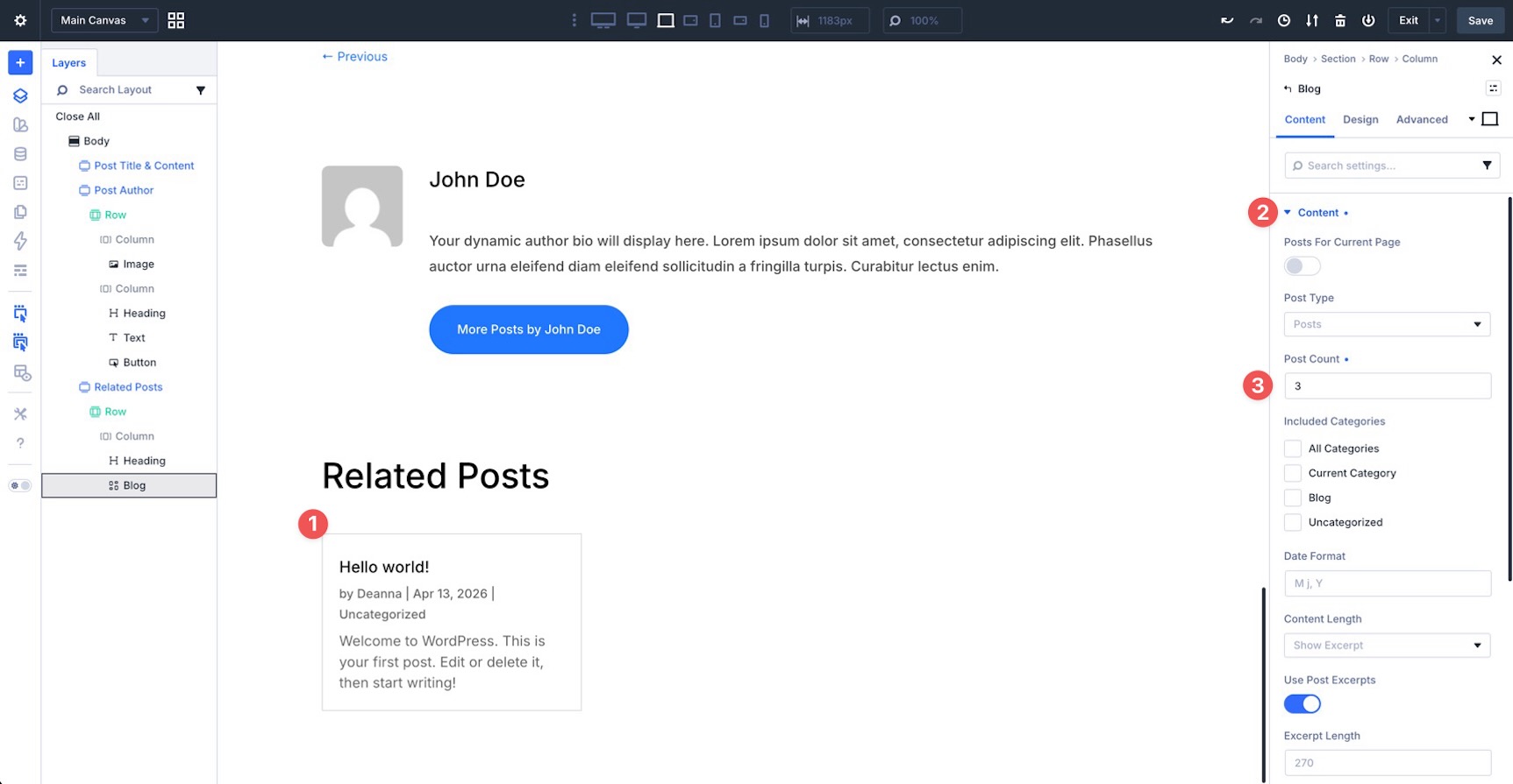 Set Blog module Post Count in Divi 5