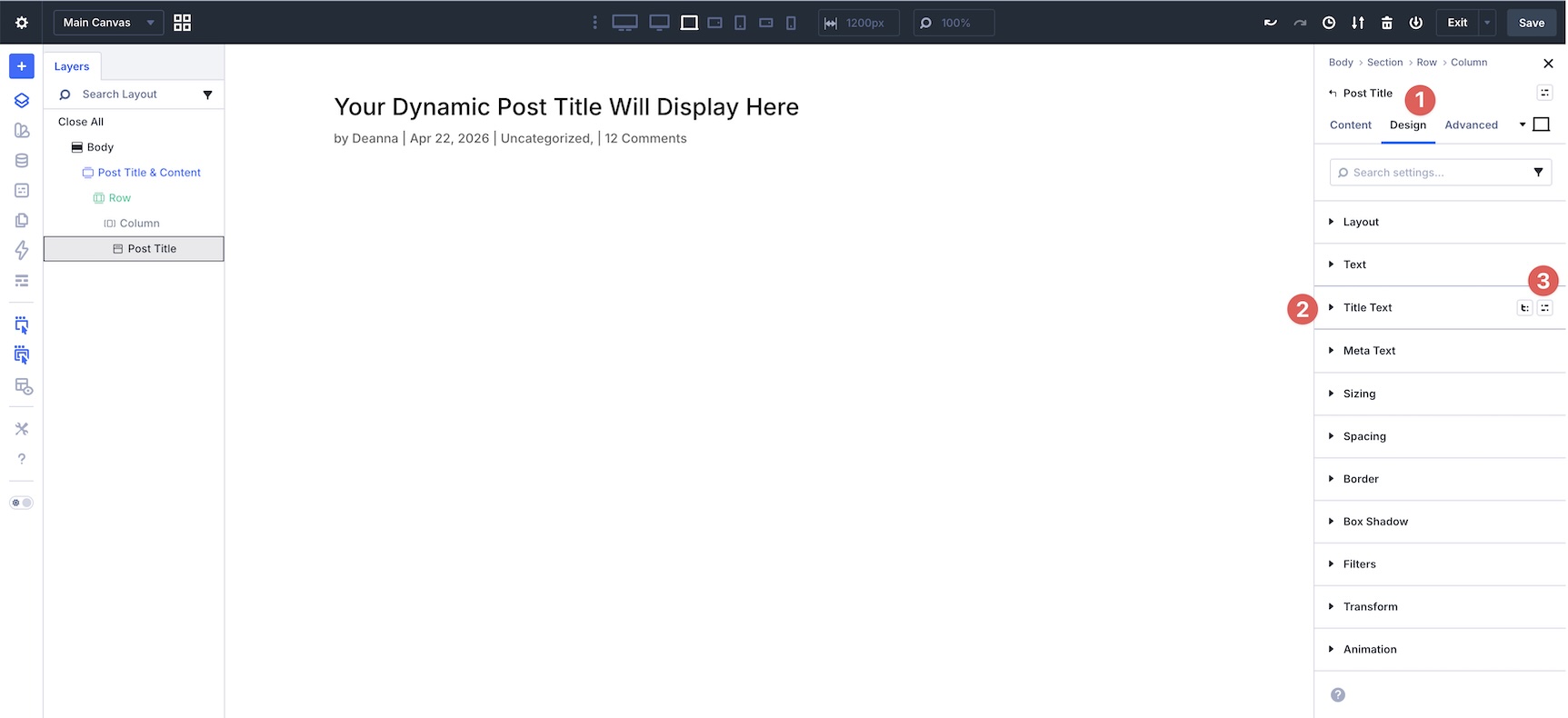 Post Title module design settings in Divi 5