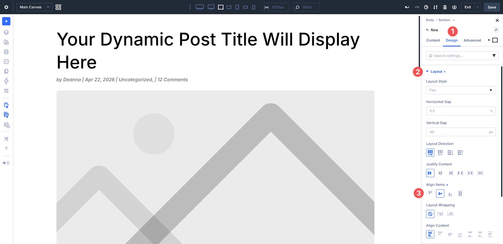 Row alignment settings in Divi 5
