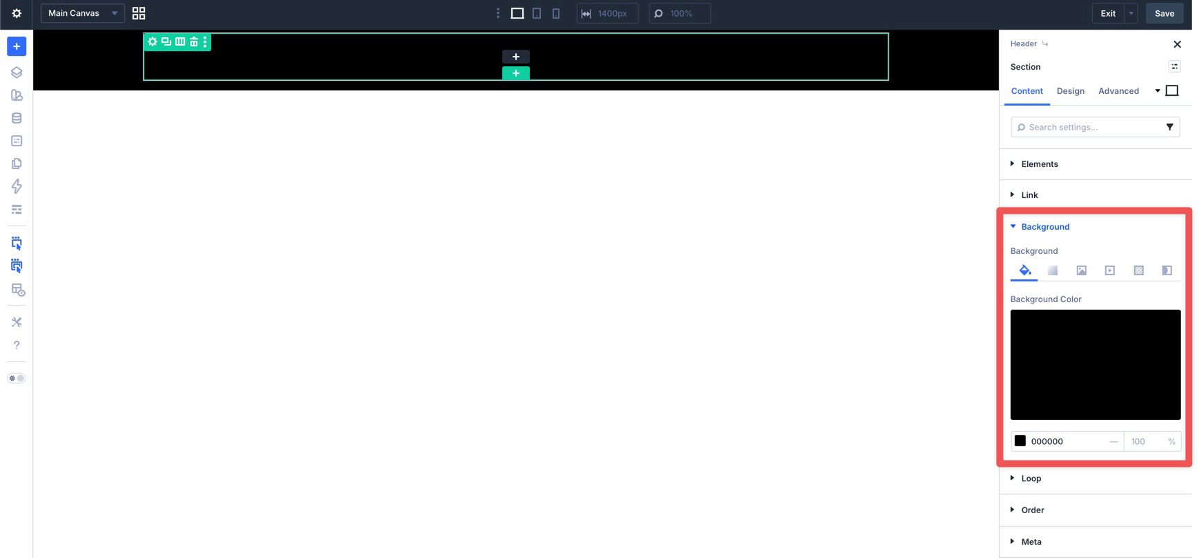 Section background color settings in Divi 5