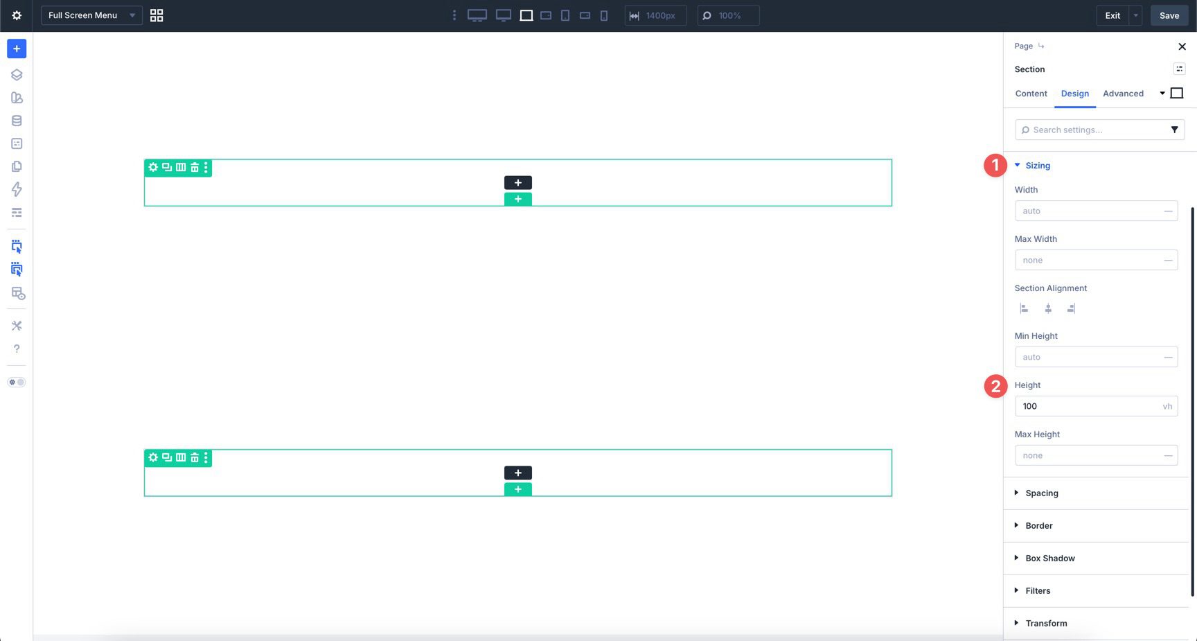 Set a Divi 5 section height to 100vh