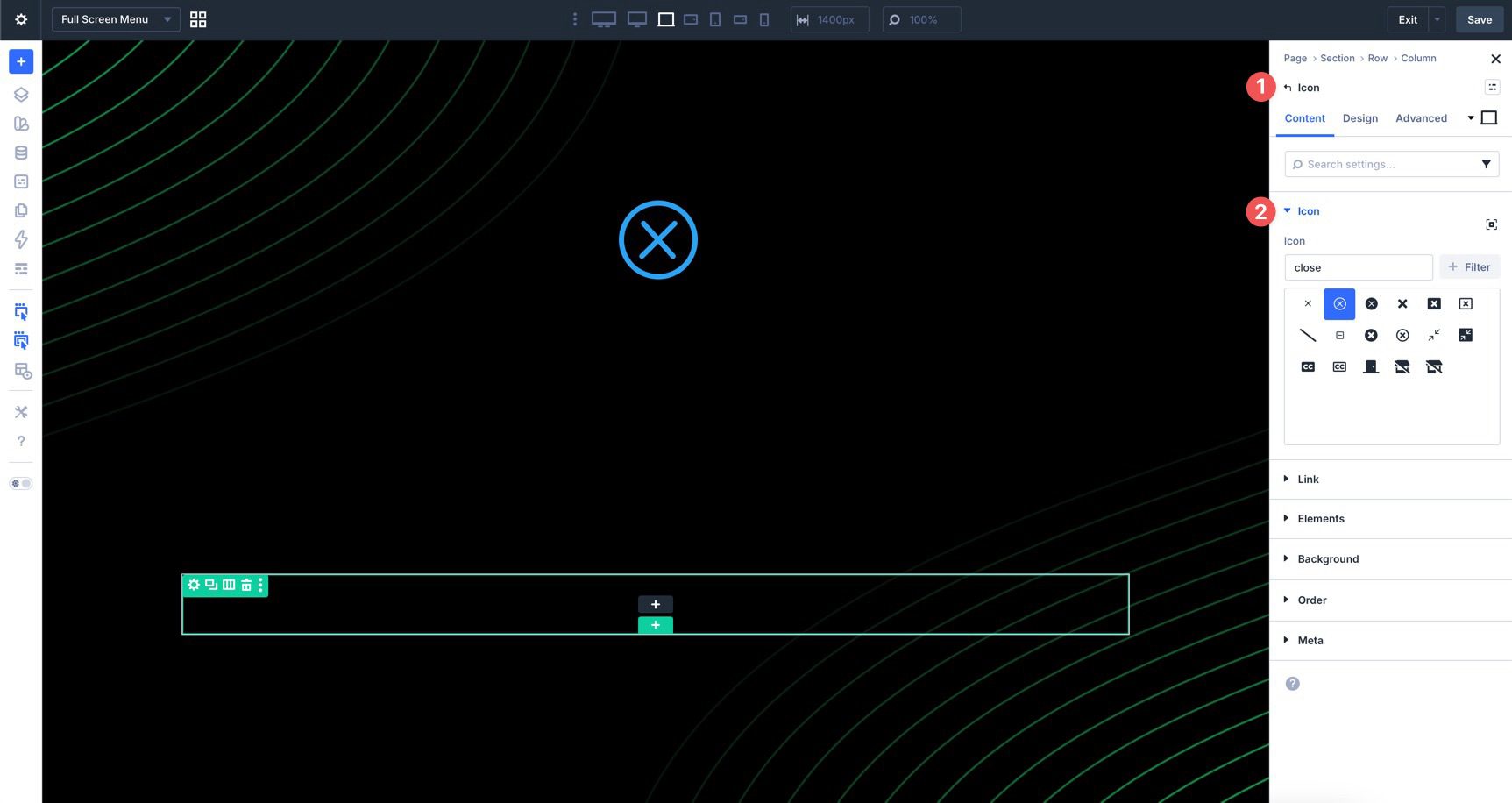 Select a close icon for a Divi 5 full-screen menu
