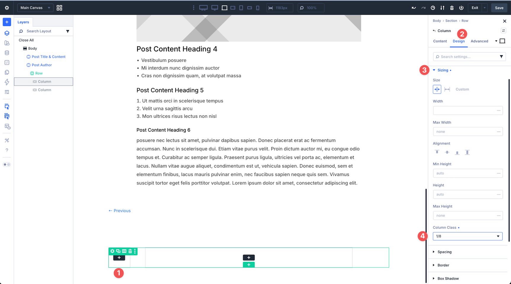 Set the first Column class in Divi 5