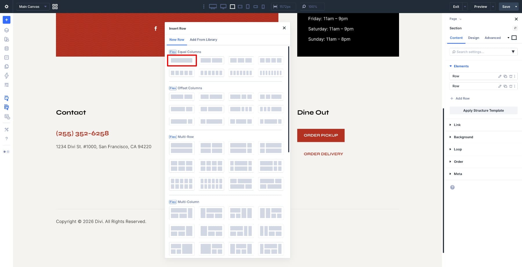 single column row in divi 5