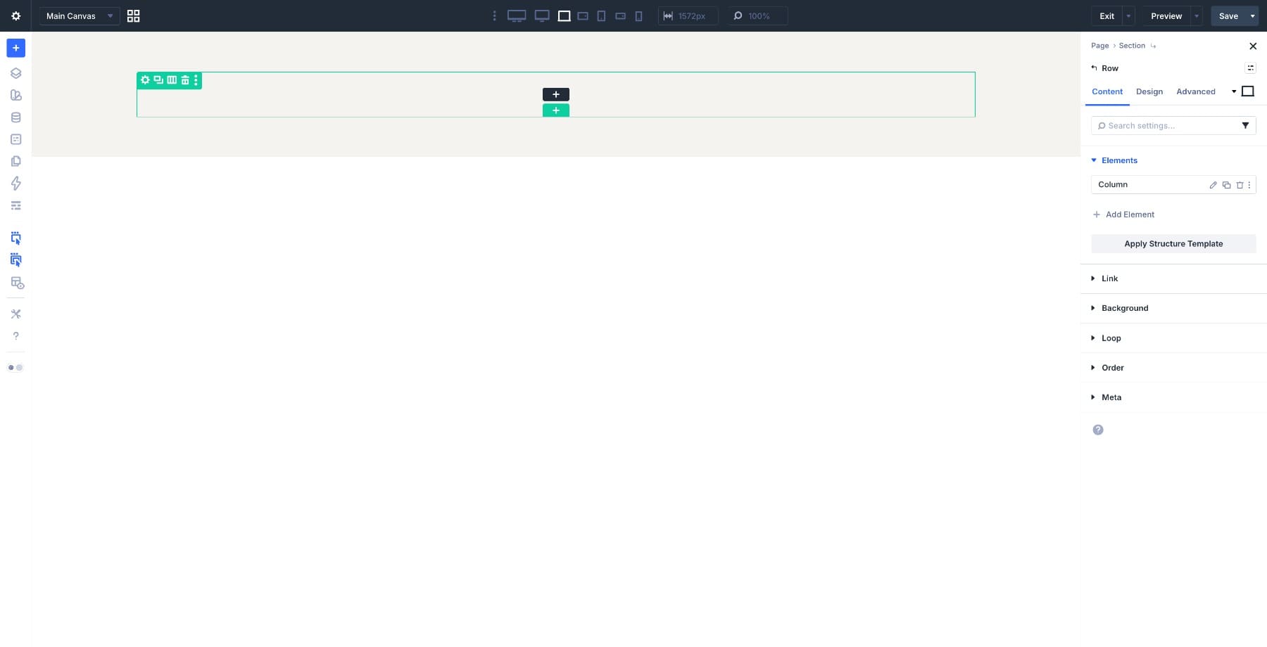 Single column row in Divi Builder