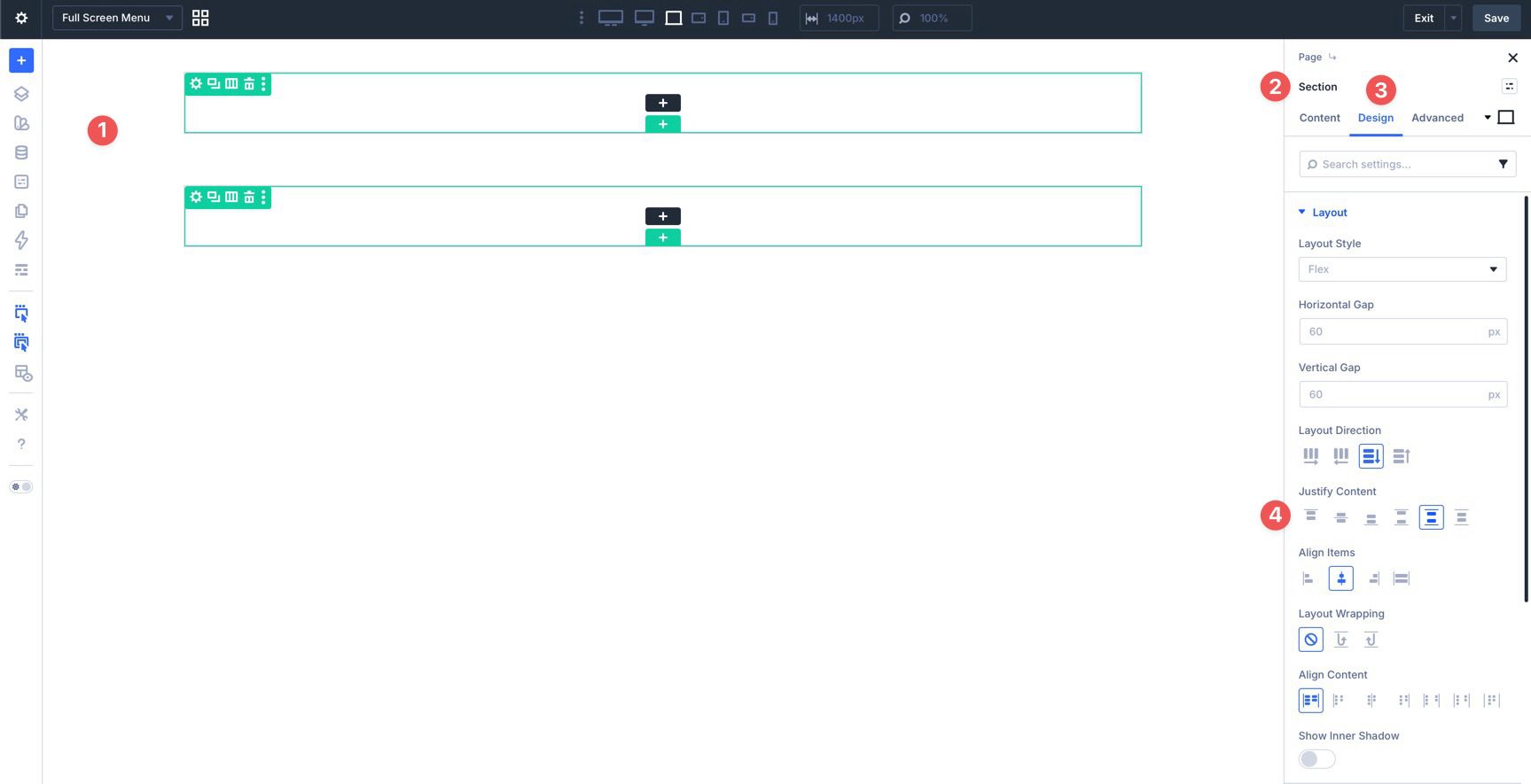 Use Flexbox spacing settings in a Divi 5 full-screen menu