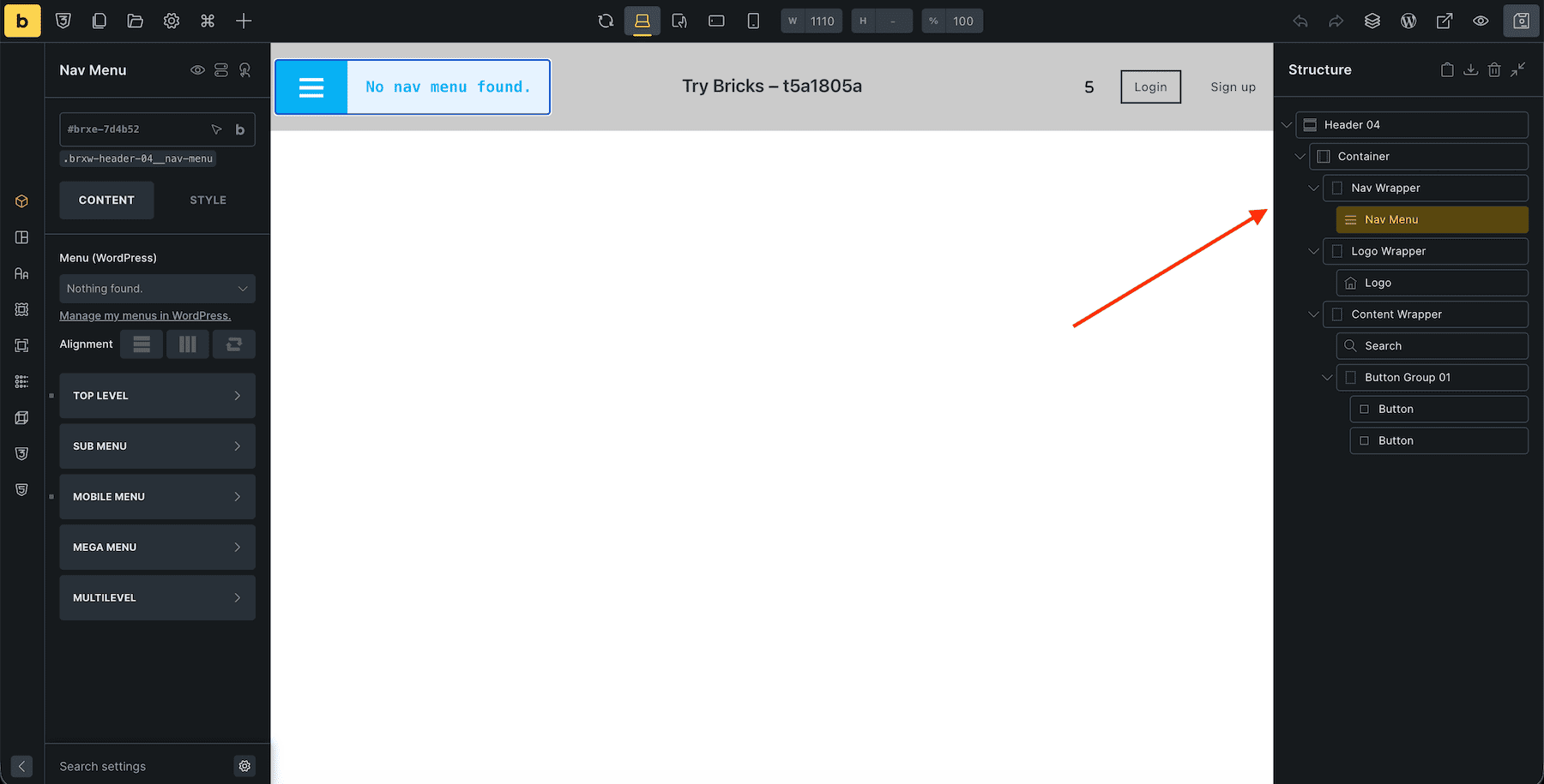 Structure panel in Bricks
