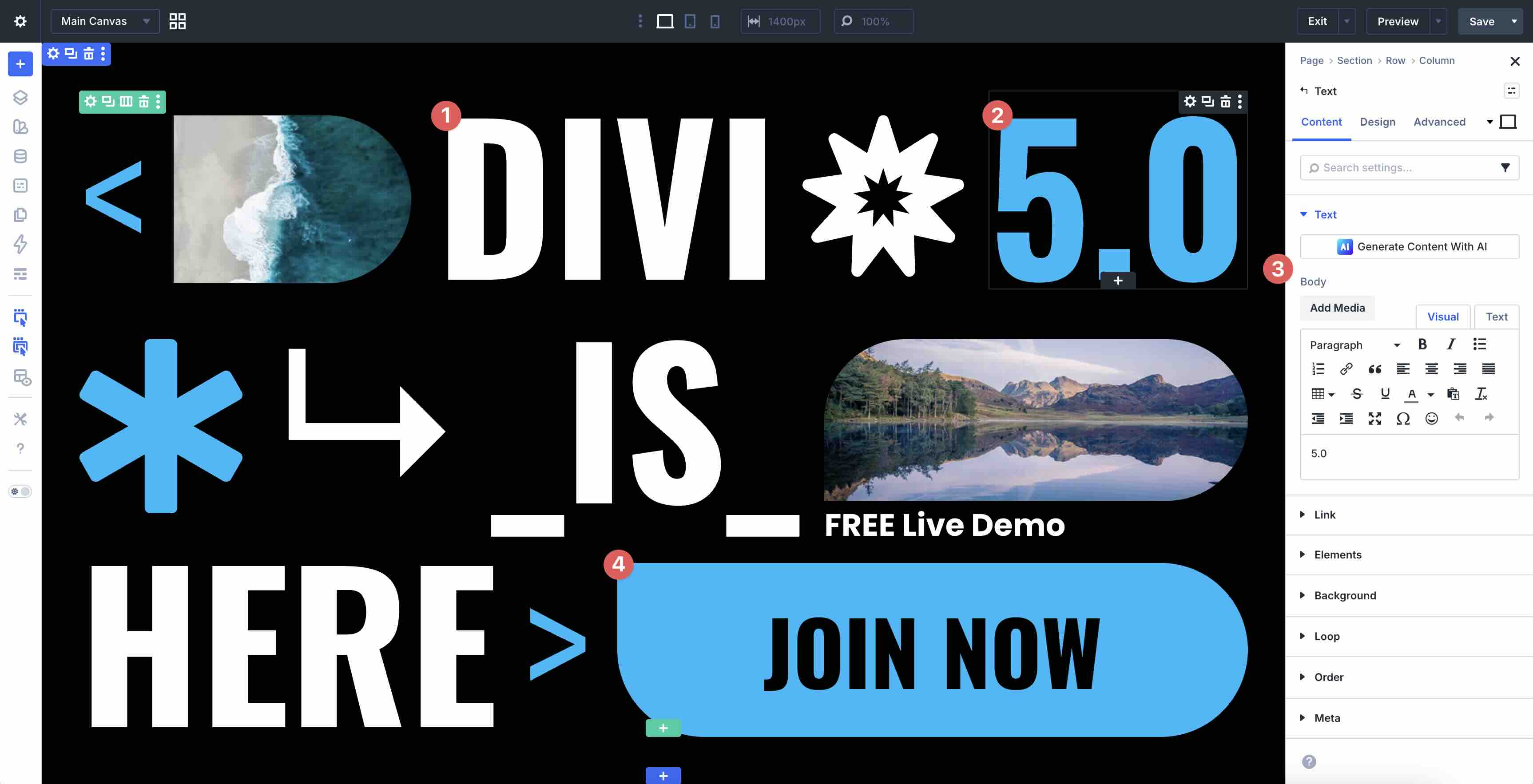 updating content in a premade section