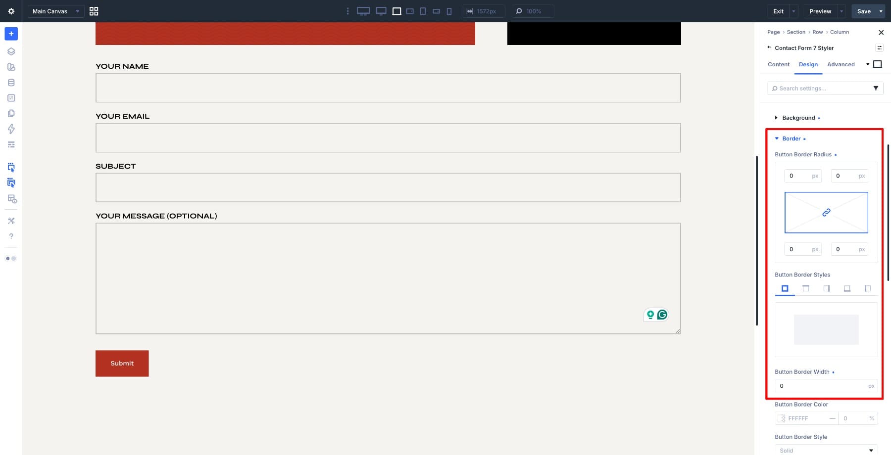 zero border radius and width for submit button