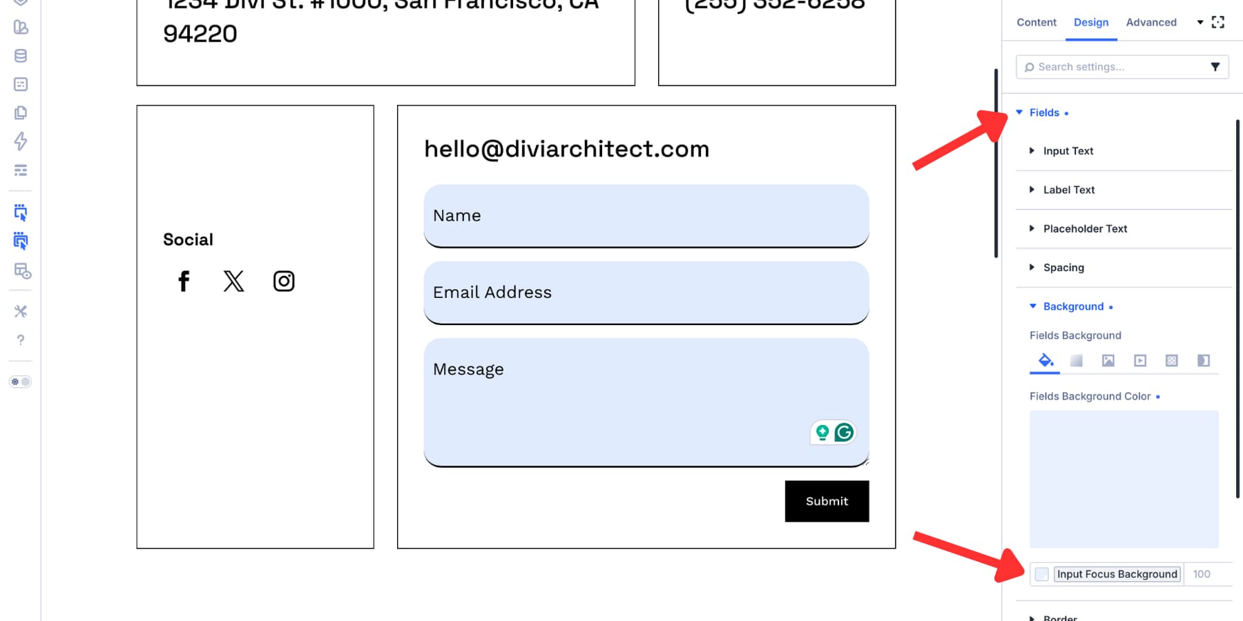 Apply a focus background color to form fields in Divi 5