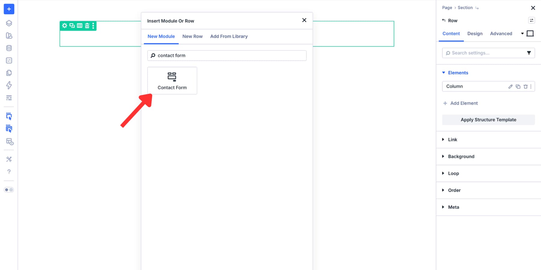 Contact Form module in the Divi 5 module picker
