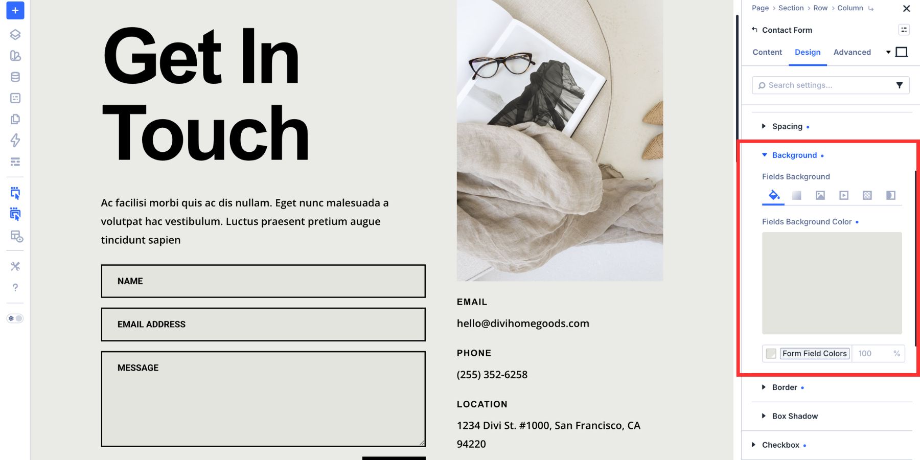 Form field background color using a Design Variable in Divi 5