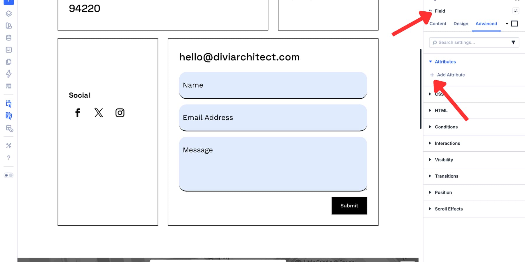 Add Attribute option for a Divi 5 form field