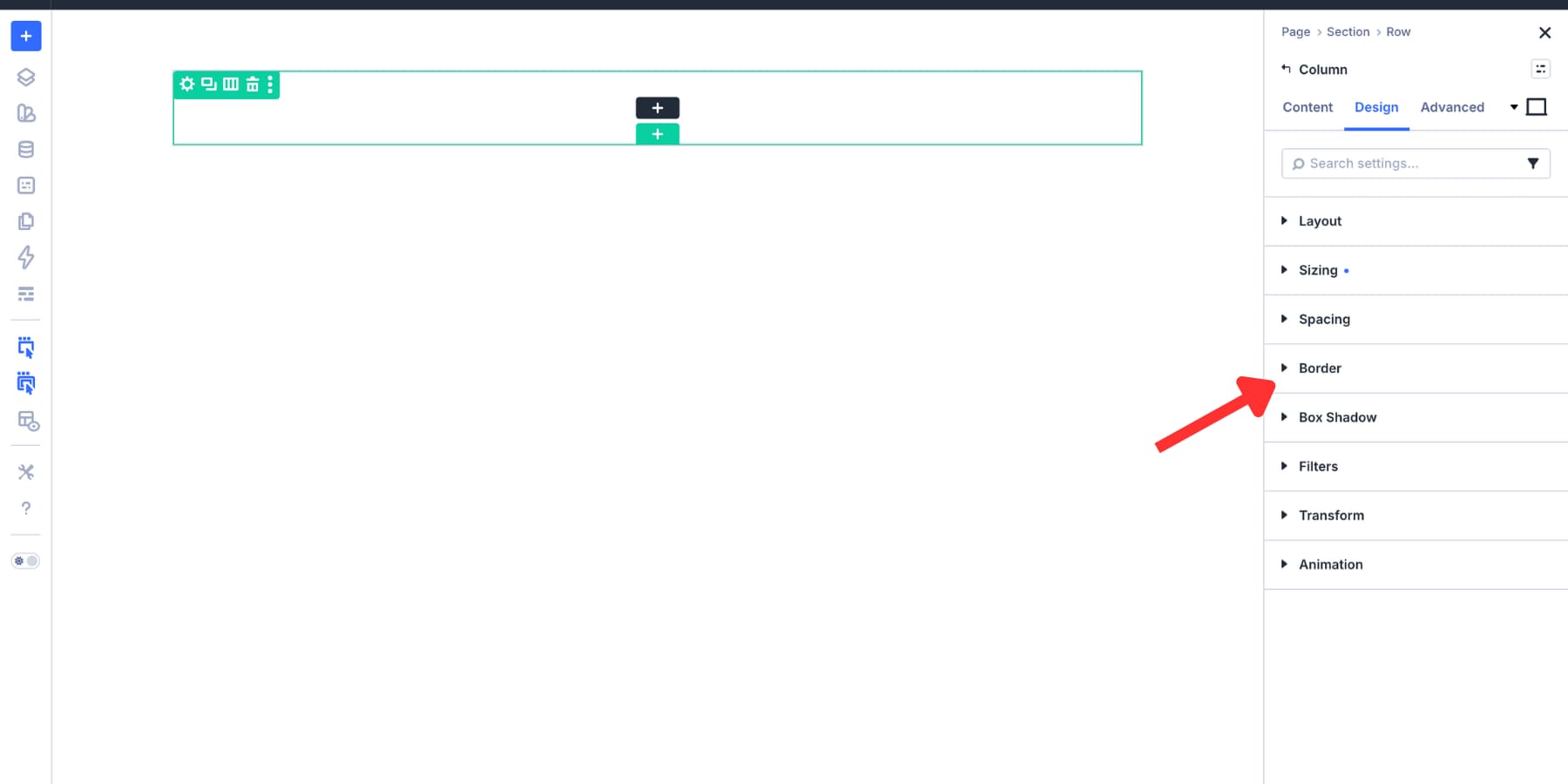 Border option group in the Divi 5 Design tab