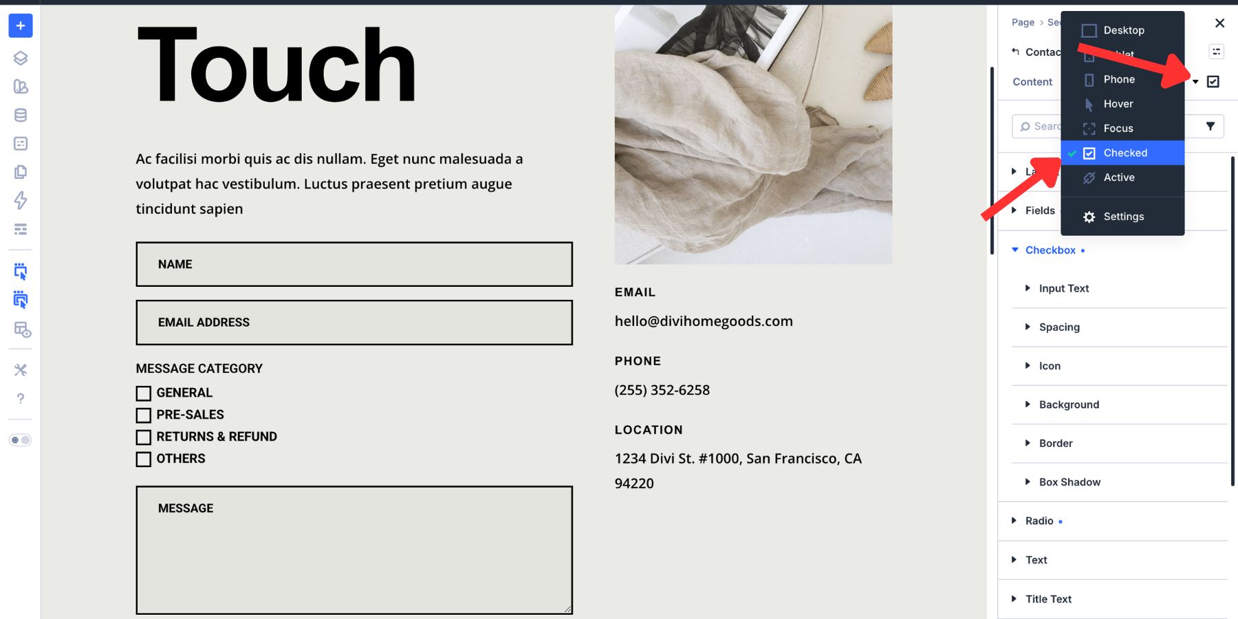 Switch to Checked state in Divi 5 form settings