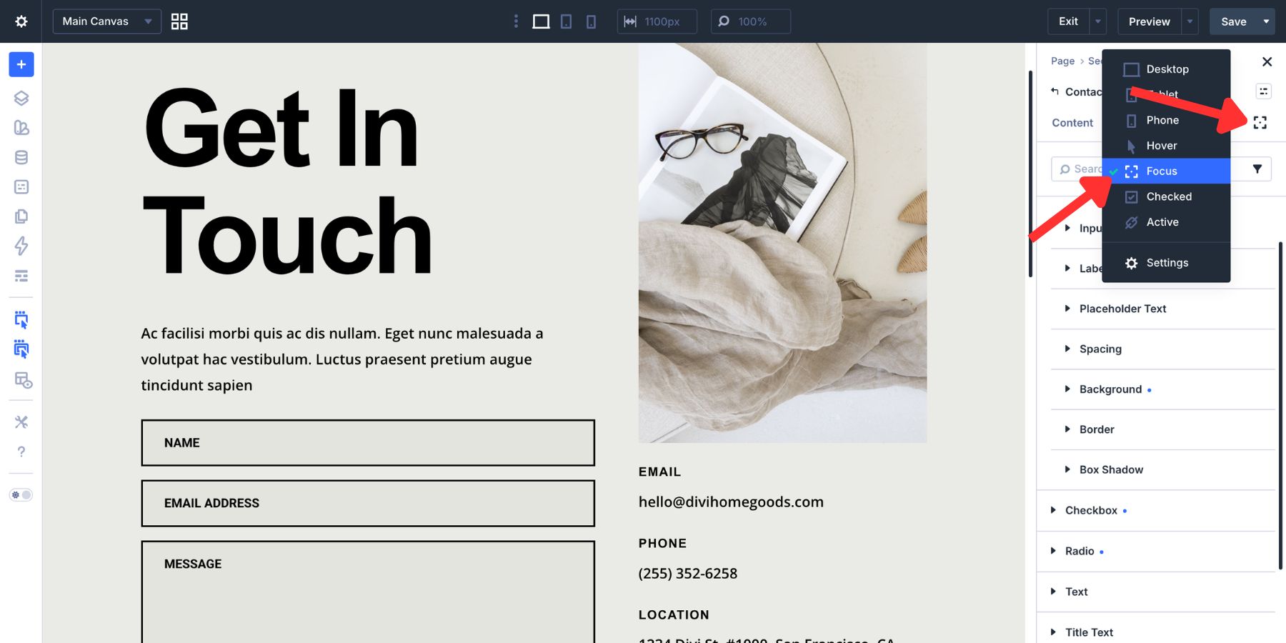 Switch to Focus mode for form field styling in Divi 5