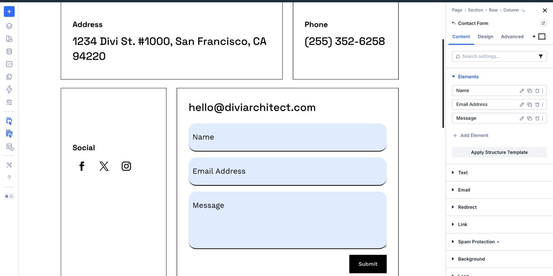 Styled Contact Form module in Divi 5